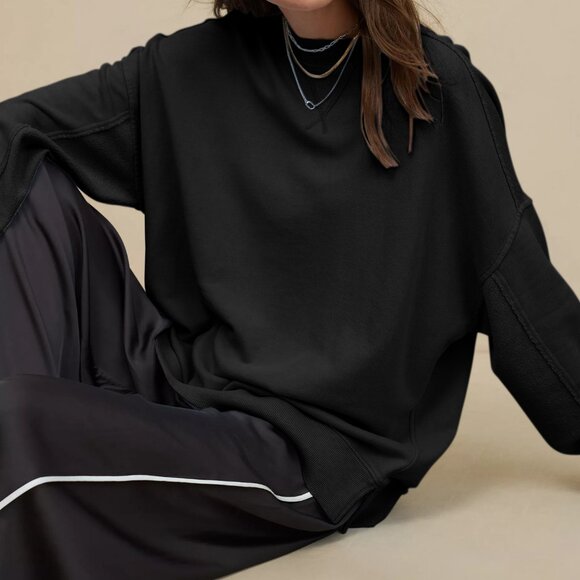 Women's Loose, Casual Crewneck Sweatshirt Jacket for Commuters: A sophisticated - Picture 2 of 5